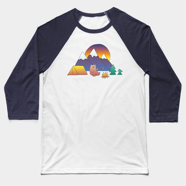 Bear Camping in the Mountains Baseball T-Shirt by HappyCatPrints